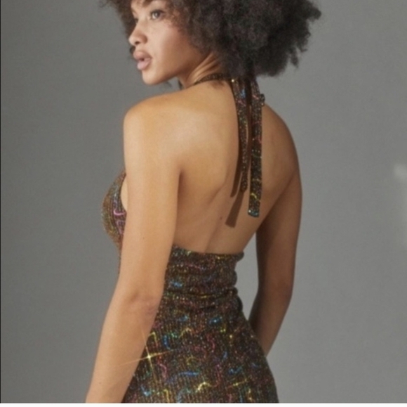 Urban Outfitters Gemma Sparkley Halter Neck Tie Body Con Cut Out Mini Dress - Picture 4 of 10